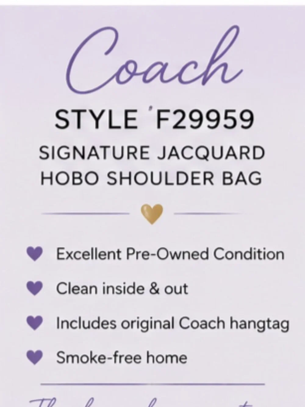 Coach F29959 Signature Jacquard Hobo Shoulder Bag Ivory Tan EUC